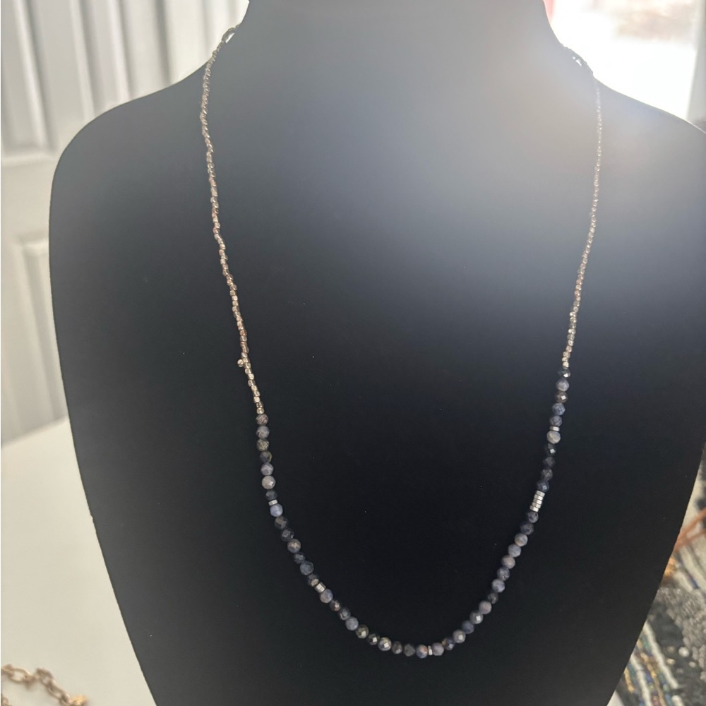 Chic Blue silver and grey Beaded Necklace or wrap bracelet